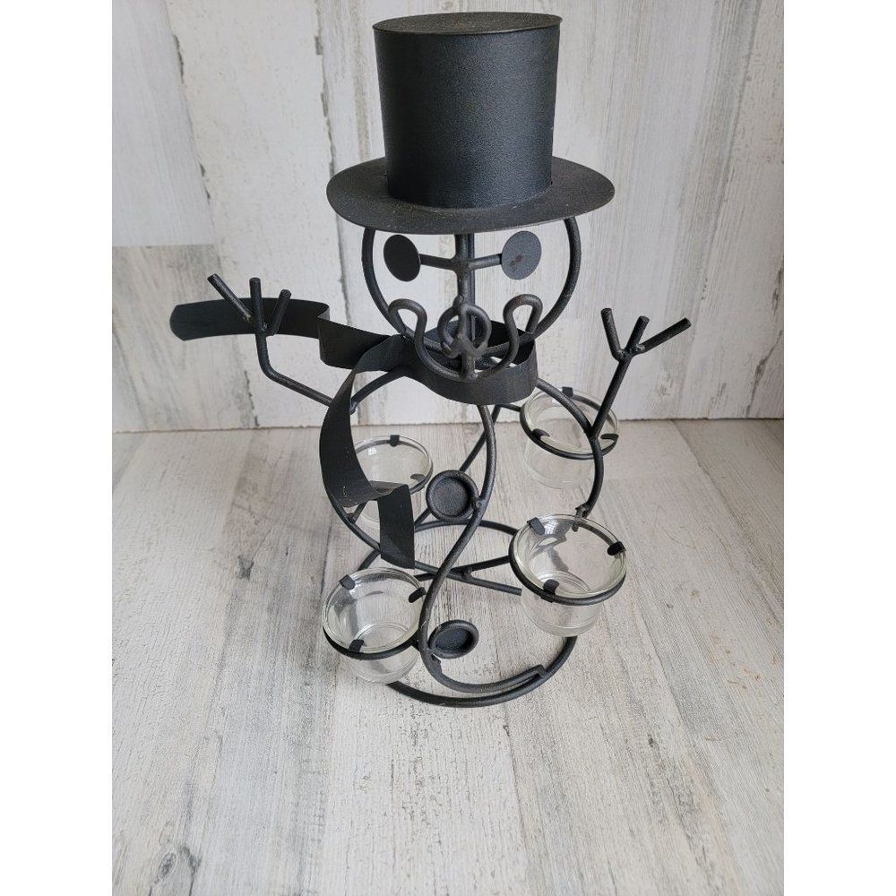 Metal abstract snowman tealight candle holder figure xmas